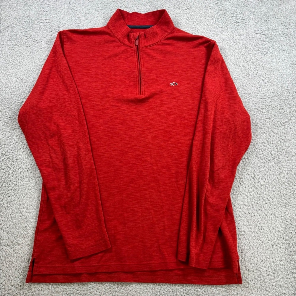 Fish Hippie Mens Large‎ Red Slub Knit 1/4 Zip Pullover Long Sleeve Shirt